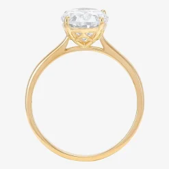 Womens White Cubic Zirconia 10K Gold Oval Solitaire Cocktail Ring