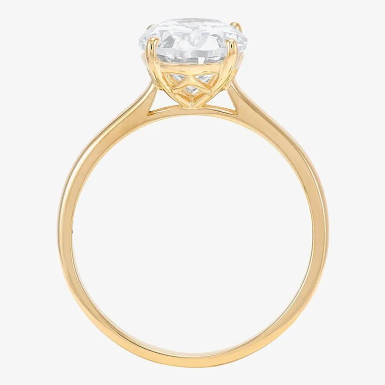 Womens White Cubic Zirconia 10K Gold Oval Solitaire Cocktail Ring