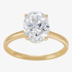 Womens White Cubic Zirconia 10K Gold Oval Solitaire Cocktail Ring