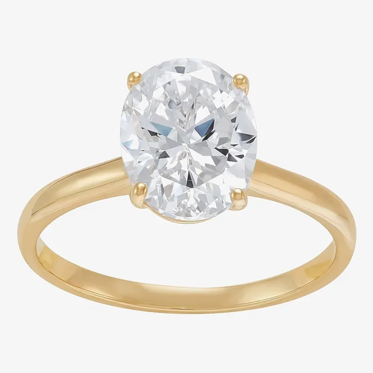 Womens White Cubic Zirconia 10K Gold Oval Solitaire Cocktail Ring