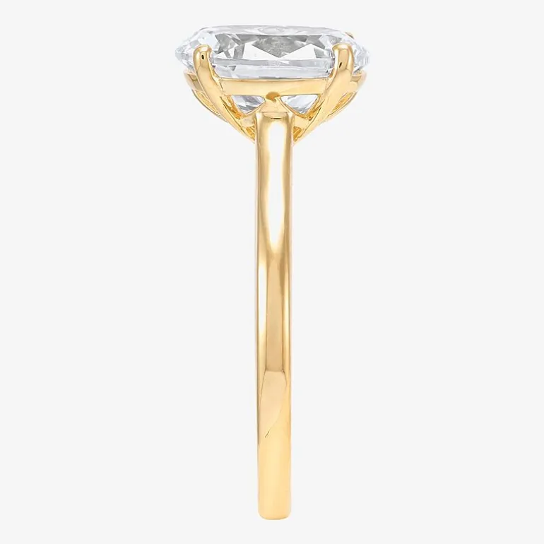 Womens White Cubic Zirconia 10K Gold Oval Solitaire Cocktail Ring