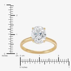 Womens White Cubic Zirconia 10K Gold Oval Solitaire Cocktail Ring