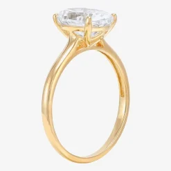 Womens White Cubic Zirconia 10K Gold Oval Solitaire Cocktail Ring