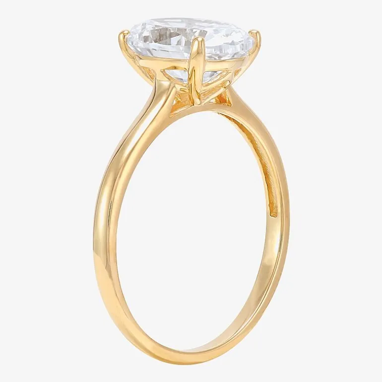 Womens White Cubic Zirconia 10K Gold Oval Solitaire Cocktail Ring