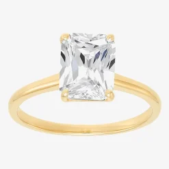 Womens White Cubic Zirconia 10K Gold Solitaire Cocktail Ring