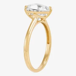 Womens White Cubic Zirconia 10K Gold Heart Solitaire Cocktail Ring
