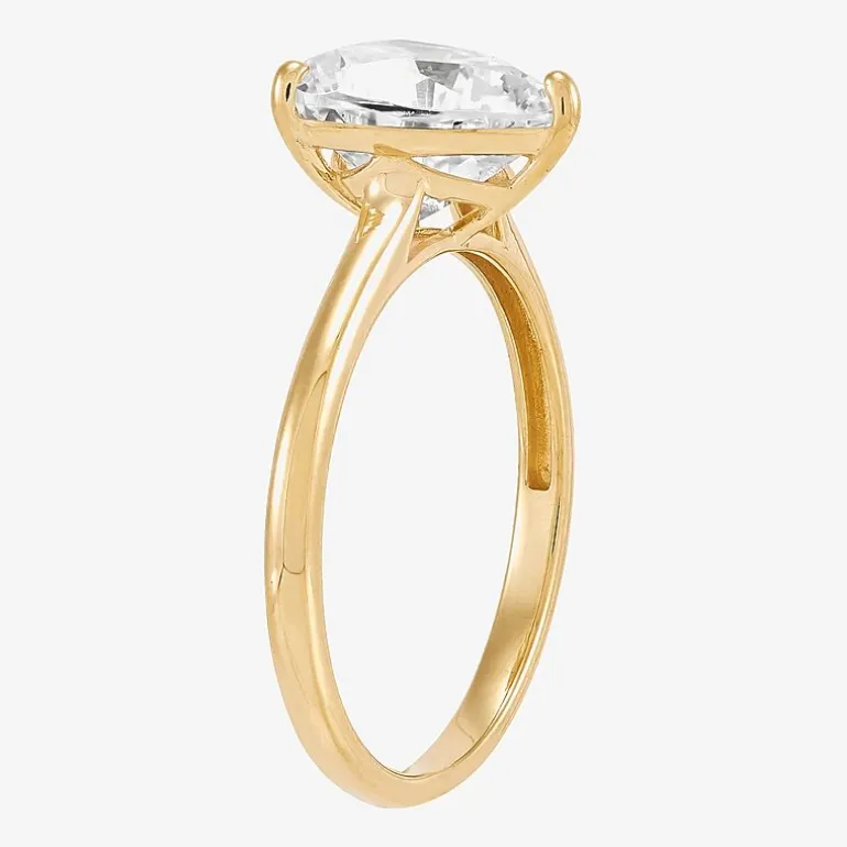 Womens White Cubic Zirconia 10K Gold Heart Solitaire Cocktail Ring