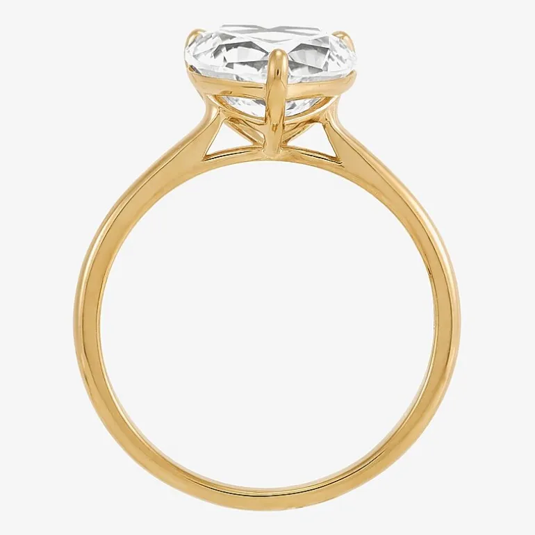 Womens White Cubic Zirconia 10K Gold Heart Solitaire Cocktail Ring