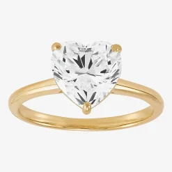 Womens White Cubic Zirconia 10K Gold Heart Solitaire Cocktail Ring