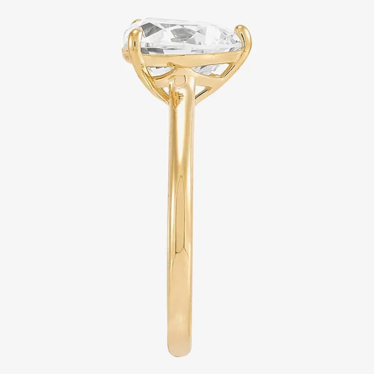 Womens White Cubic Zirconia 10K Gold Heart Solitaire Cocktail Ring