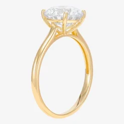 Womens White Cubic Zirconia 10K Gold Round Solitaire Cocktail Ring