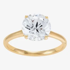 Womens White Cubic Zirconia 10K Gold Round Solitaire Cocktail Ring