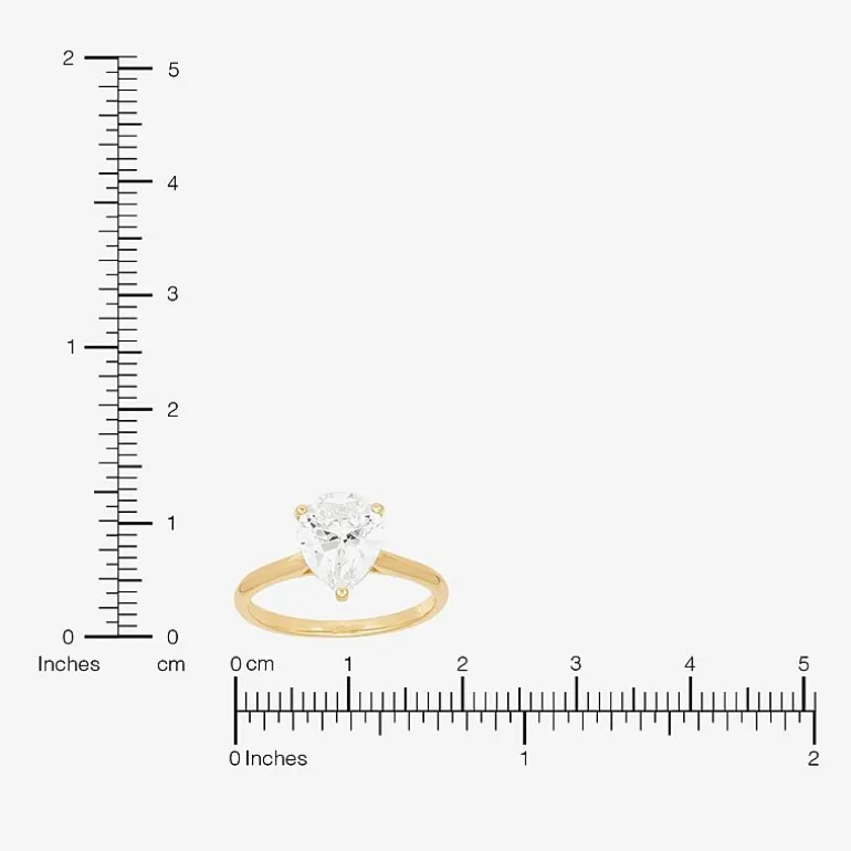 Womens White Cubic Zirconia 10K Gold Pear Solitaire Cocktail Ring