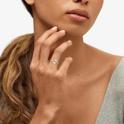 Womens White Cubic Zirconia 10K Gold Pear Solitaire Cocktail Ring
