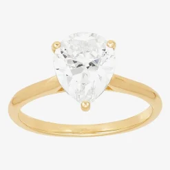 Womens White Cubic Zirconia 10K Gold Pear Solitaire Cocktail Ring