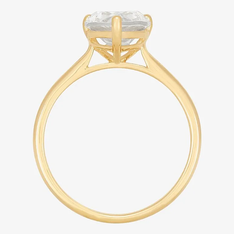 Womens White Cubic Zirconia 10K Gold Pear Solitaire Cocktail Ring