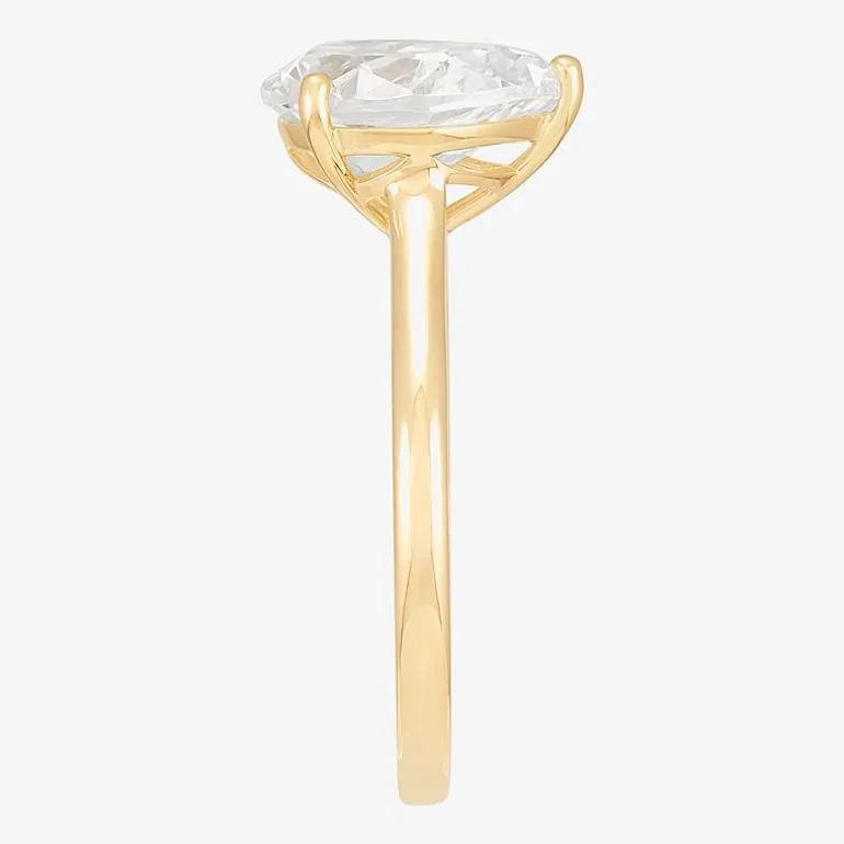 Womens White Cubic Zirconia 10K Gold Pear Solitaire Cocktail Ring