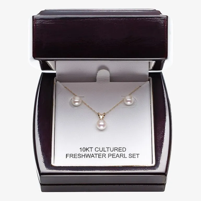 Womens White Cultured Freshwater Pearl 10K Gold 2-pc. Jewelry Set