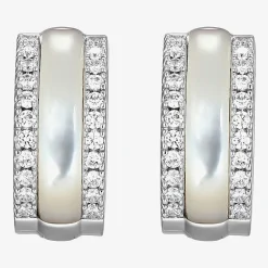 Womens White Mother Of Pearl Sterling Silver 15.6mm Hoop Earrings