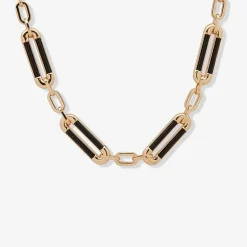 Worthington Gold Tone & Black Leather Link Womens 17 Inch Collar Necklace