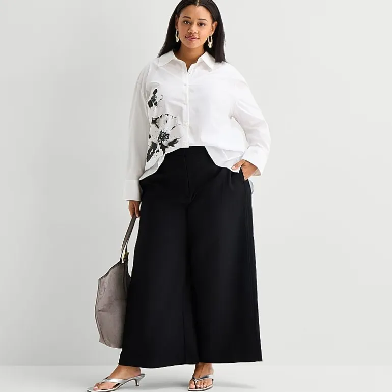 Worthington Plus Womens Embellished Button Front Shirt