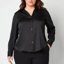 Worthington Plus Womens Long Sleeve Slim Fit Blouse