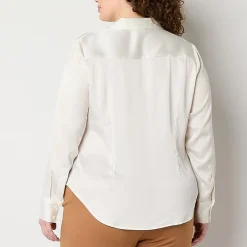 Worthington Plus Womens Long Sleeve Slim Fit Blouse