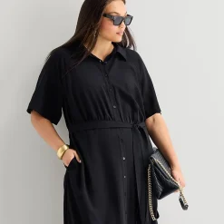 Worthington Plus Womens Short Sleeve Tie Belt Shirt Dress