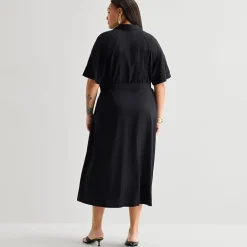 Worthington Plus Womens Short Sleeve Tie Belt Shirt Dress
