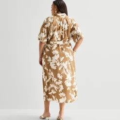 Worthington Plus Womens Short Sleeve Tie Belt Shirt Dress