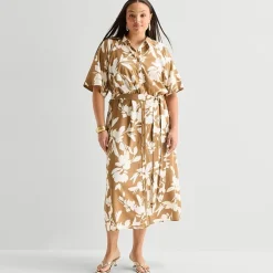 Worthington Plus Womens Short Sleeve Tie Belt Shirt Dress