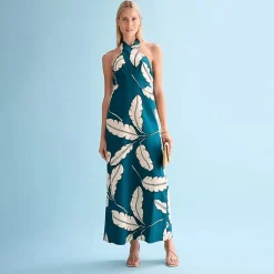 Worthington Womens Halter Neck Sleeveless Maxi Dress