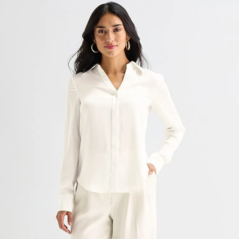 Worthington Womens Long Sleeve Slim Fit Blouse