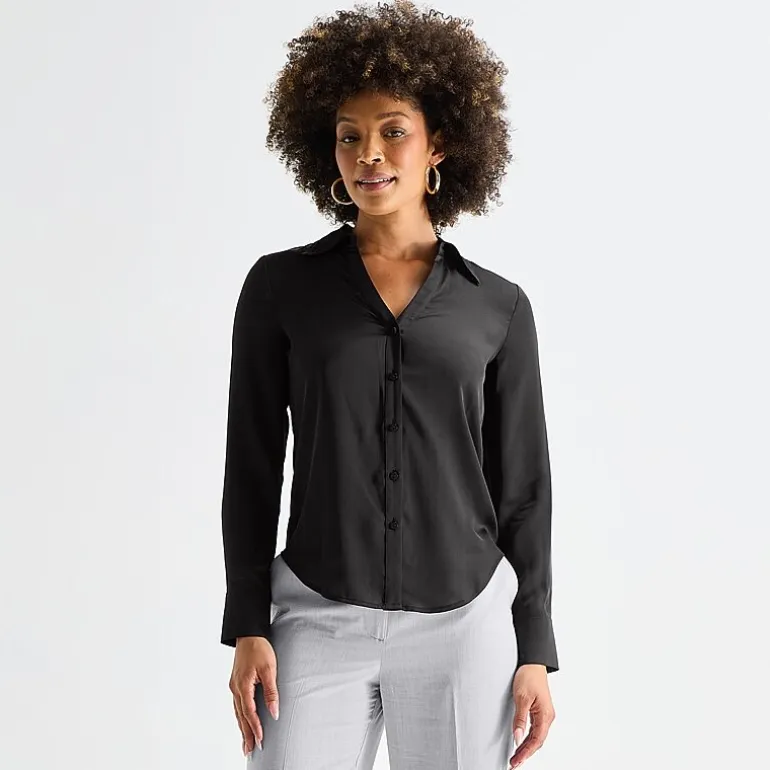 Worthington Womens Long Sleeve Slim Fit Blouse