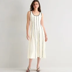 Worthington Womens Midi Square Neck Sleeveless Fit + Flare Dress