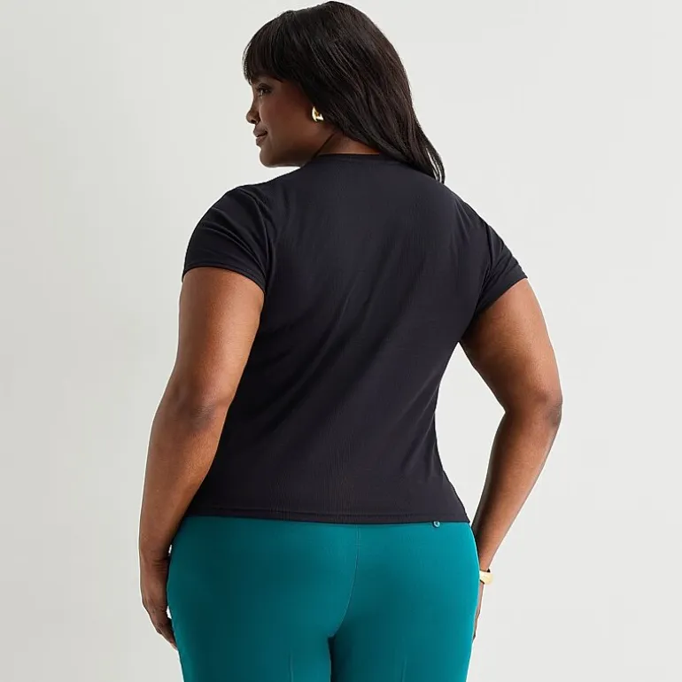 Worthington Womens Plus Crew Neck Short Sleeve T-Shirt