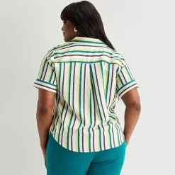 Worthington Womens Plus Cuffed Short Sleeve Slim Fit Button-Down Shirt