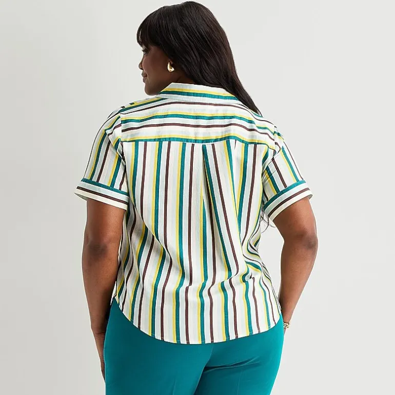 Worthington Womens Plus Cuffed Short Sleeve Slim Fit Button-Down Shirt
