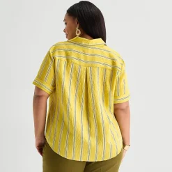 Worthington Womens Plus Cuffed Short Sleeve Slim Fit Button-Down Shirt