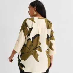 Worthington Womens Plus Split Crew Neck 3/4 Sleeve Blouse