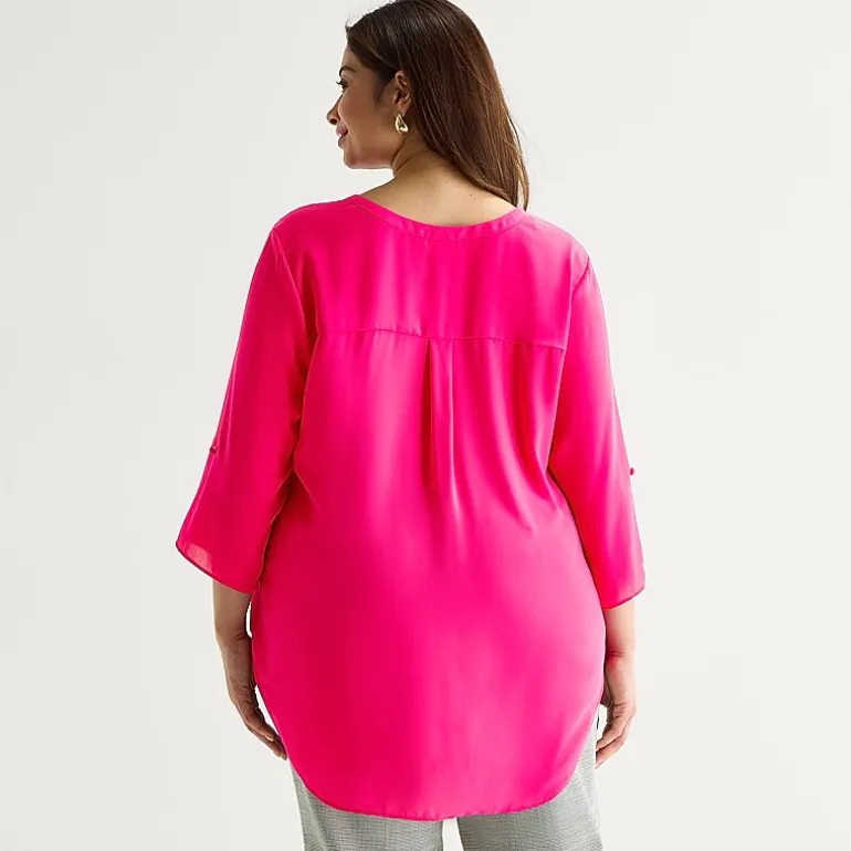 Worthington Womens Plus Split Crew Neck 3/4 Sleeve Blouse