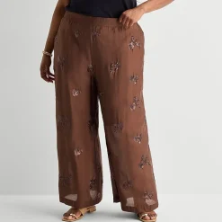 Worthington Womens Plus Wide Leg High Rise Pull-On Pant