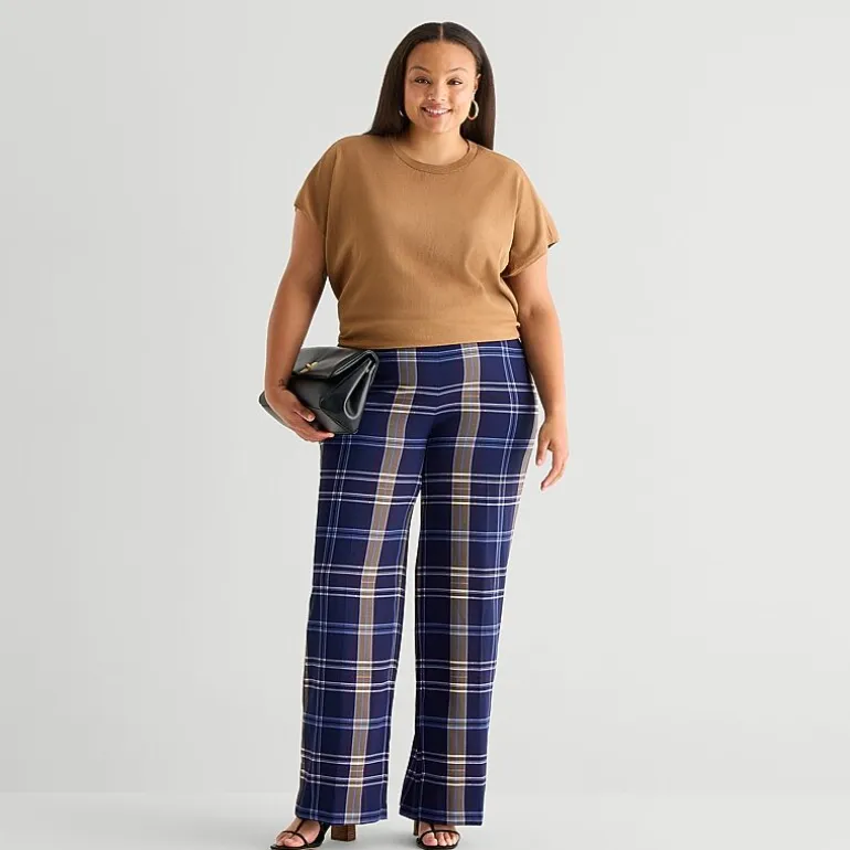 Worthington Womens Plus Wide Leg High Rise Trouser