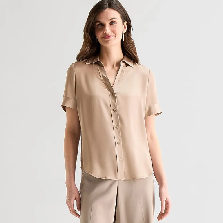 Worthington Womens Short Sleeve Slim Fit Blouse