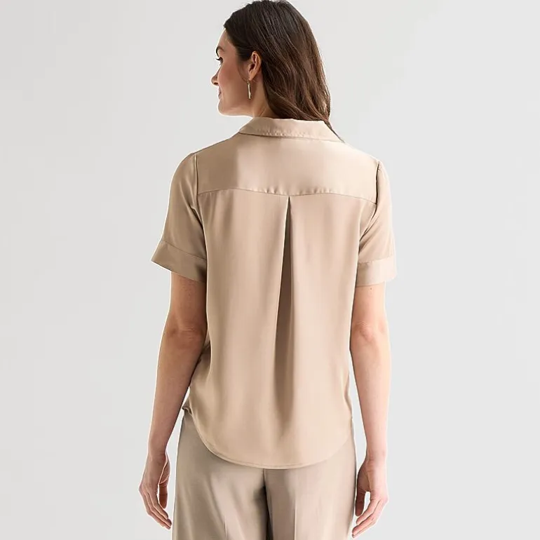 Worthington Womens Short Sleeve Slim Fit Blouse