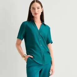 Worthington Womens Short Sleeve Slim Fit Blouse