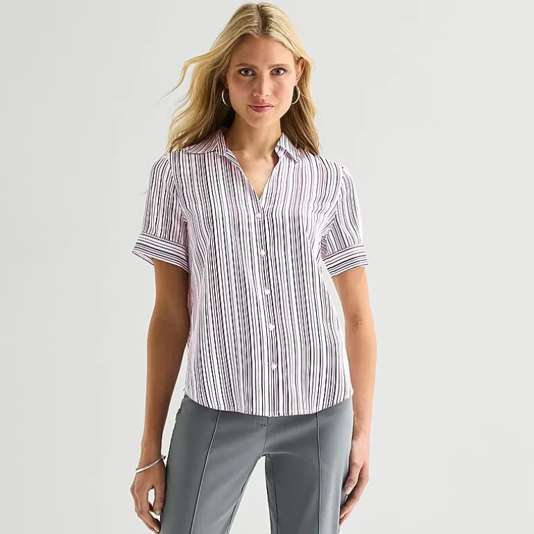 Worthington Womens Short Sleeve Slim Fit Blouse