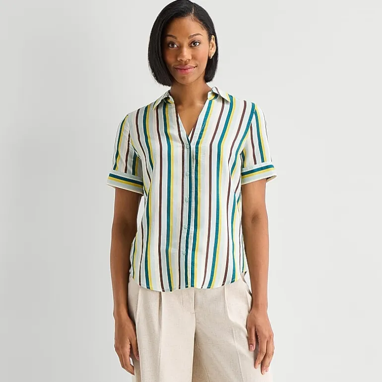 Worthington Womens Short Sleeve Slim Fit Blouse