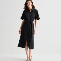 Worthington Womens Short Sleeve Tie Belt Shirt Dress