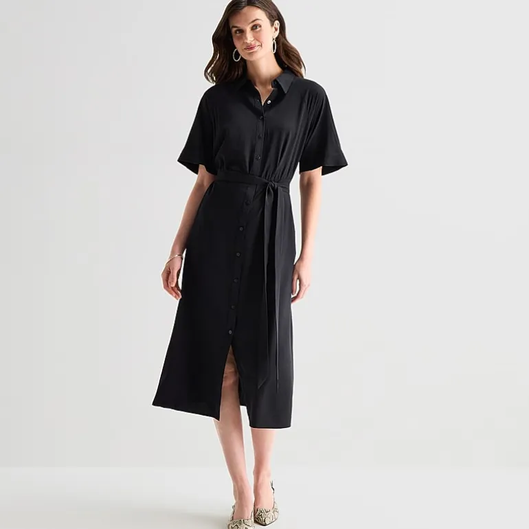 Worthington Womens Short Sleeve Tie Belt Shirt Dress